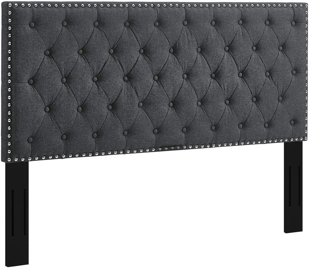 Helena Tufted Button Fabric Upholstered Full/Queen Headboard with Nailhead Trim in Gray
