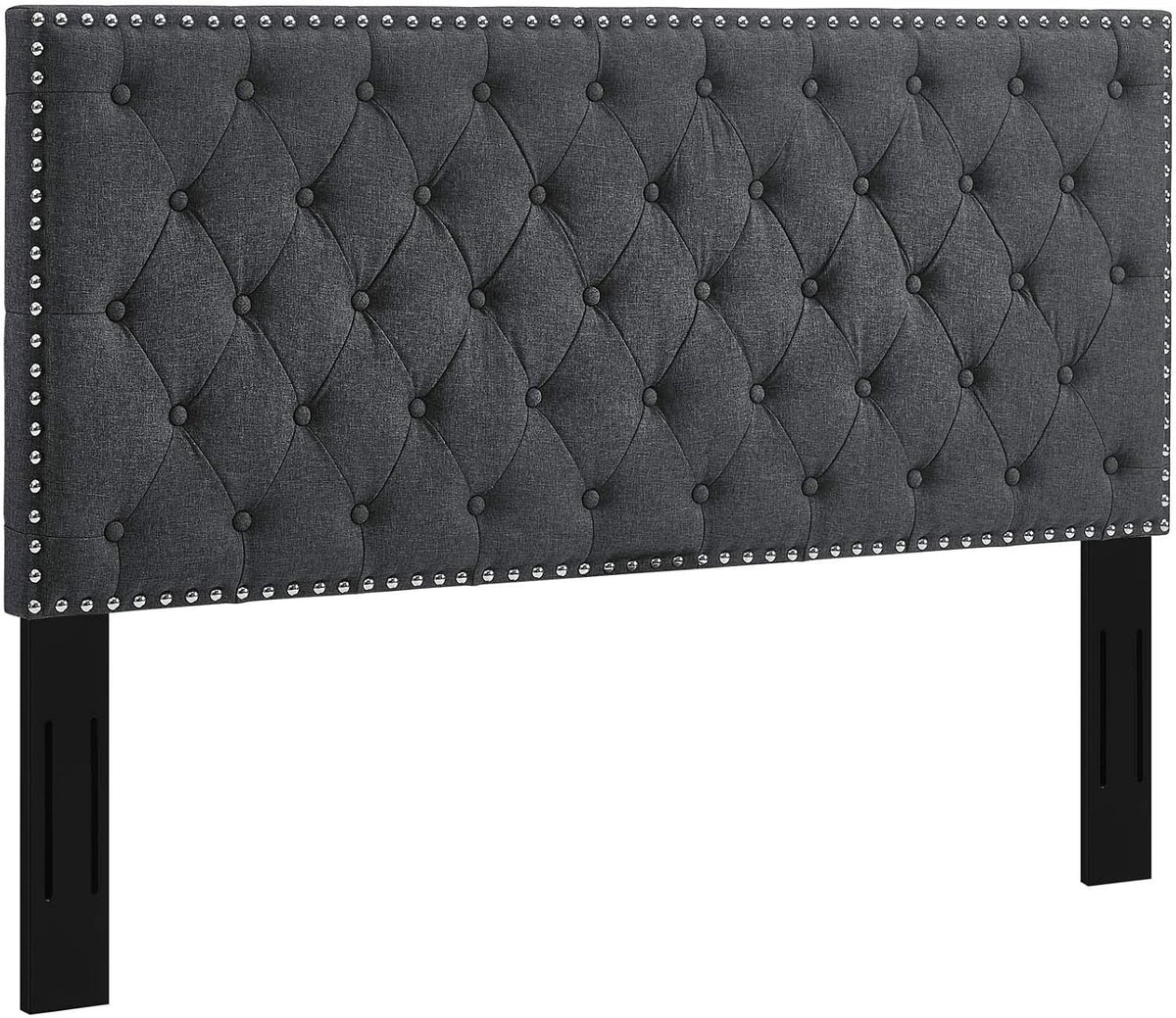 Helena Tufted Button Fabric Upholstered Full/Queen Headboard with Nailhead Trim in Gray