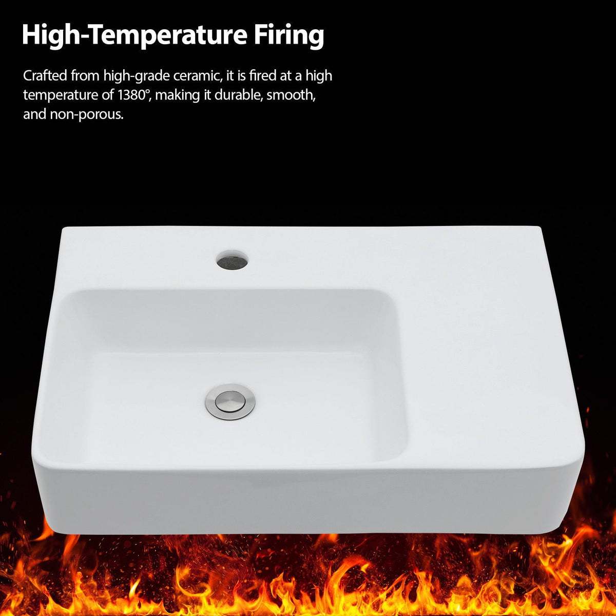 Wall Mounted Rectangular Bathroom Sink With Towel Bar And Faucet Hole - White