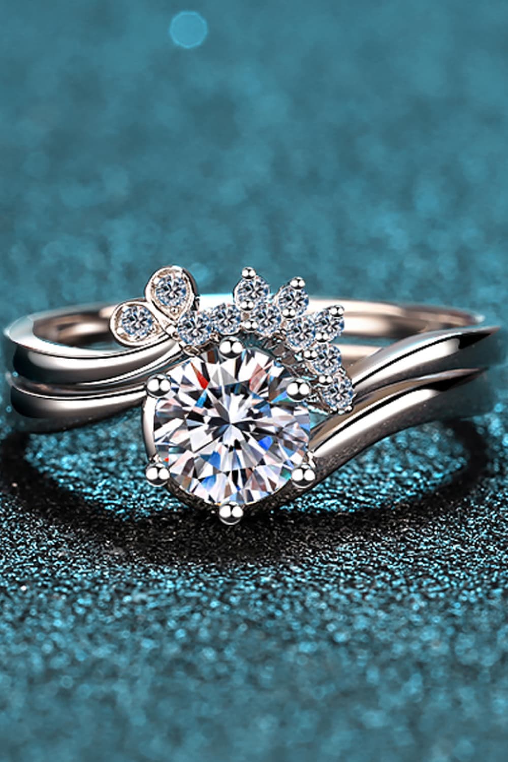 Brilliant Round Cut Sparkala™ Rhodium-Plated Two-Piece Ring Set