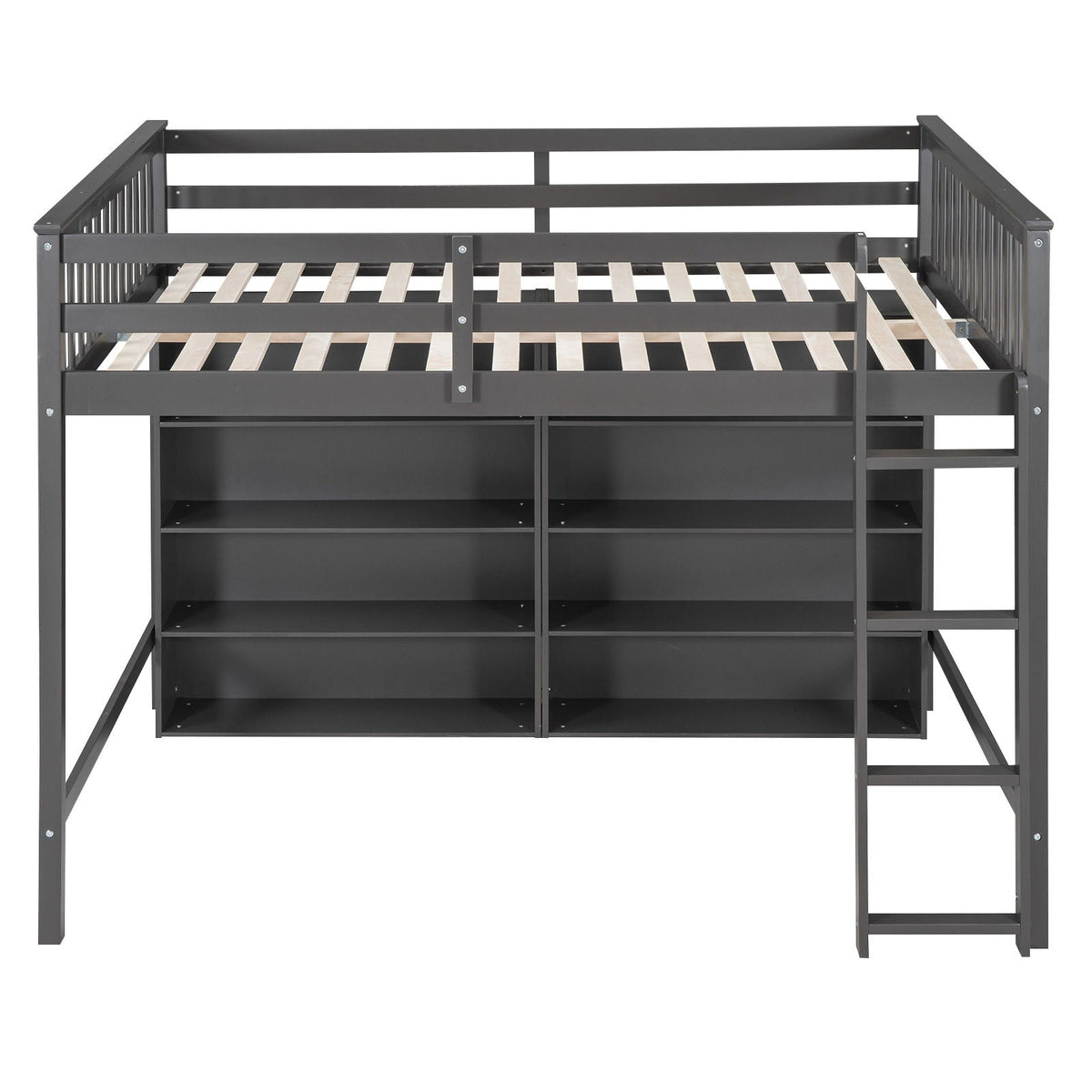 Loft Bed With 8 Open Storage Shelves And Built In Ladder