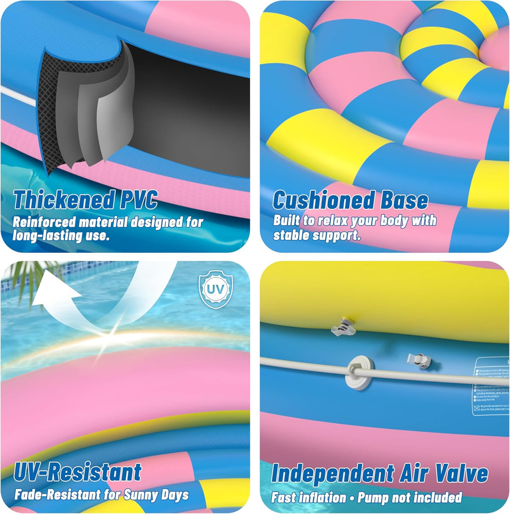 Pool Floats Adult, Inflatable Tanning Pool - Extra Large Pool Floats for Adults Heavy Duty, round Pool Rafts, River Lake Floaties Water Floats with Cup Holders