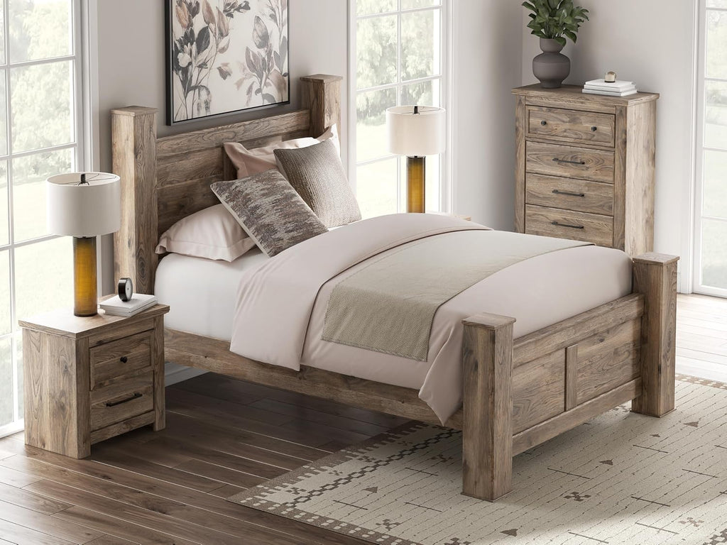 Signature Design by Ashley Stanziford Rustic 2-Drawer Nightstand with USB Port and Charging Station, Light Brown