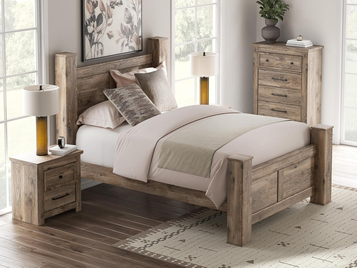 Signature Design by Ashley Stanziford Rustic 2-Drawer Nightstand with USB Port and Charging Station, Light Brown