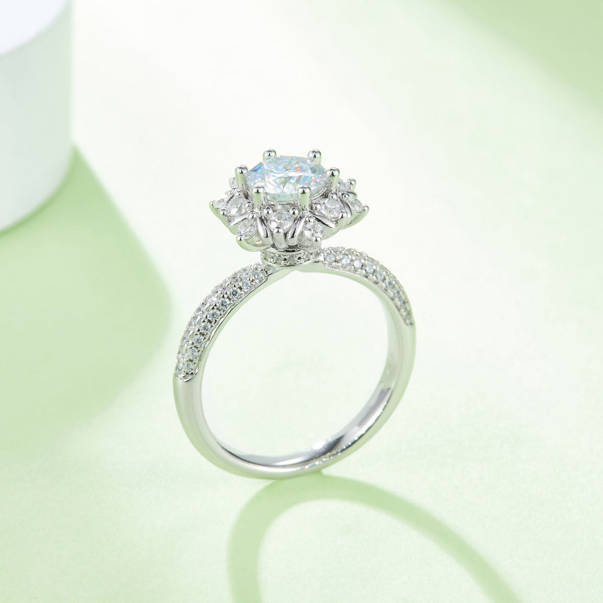 1 Carat Brilliant Round Cut Sparkala™ Platinum Over Pure Sterling Silver Flower Shape Ring