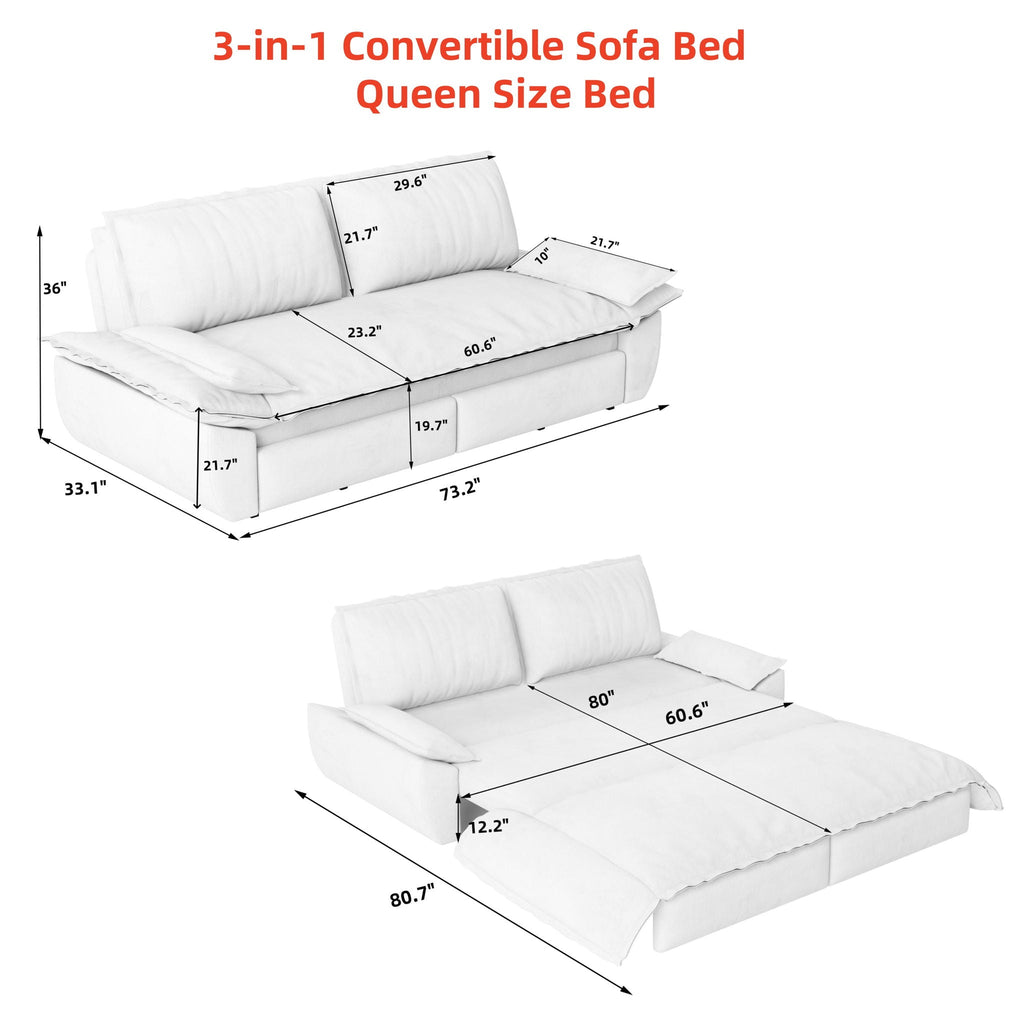 Queen Pull Out Sofa Bed, 3 In 1 Convertible Sleeper Sofa