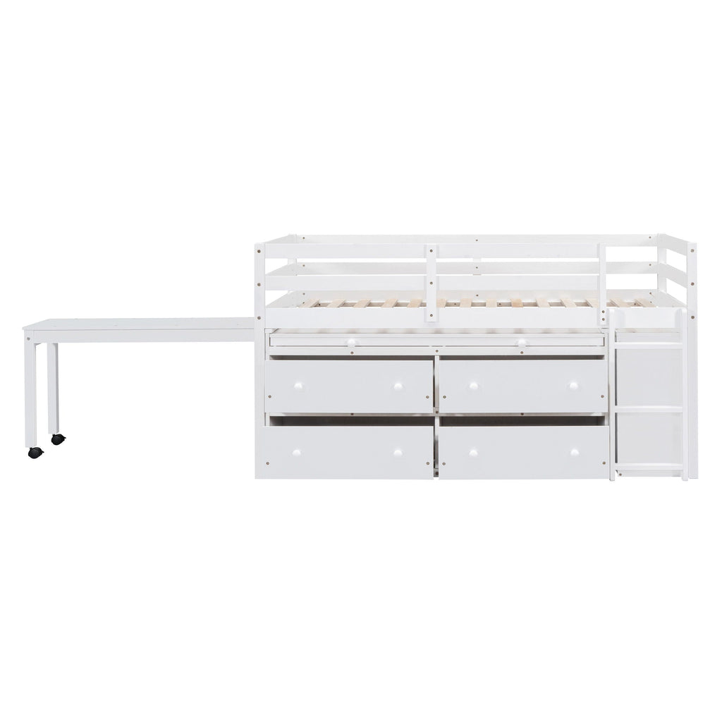 Loft Bed With Retractable Writing Desk And 4 Drawers, With Lateral Portable Desk And Shelves