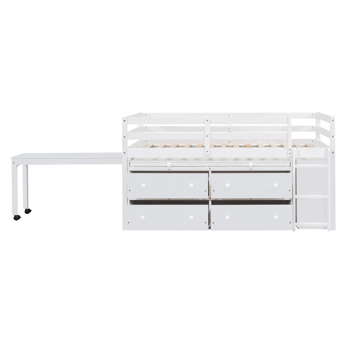 Loft Bed With Retractable Writing Desk And 4 Drawers, With Lateral Portable Desk And Shelves