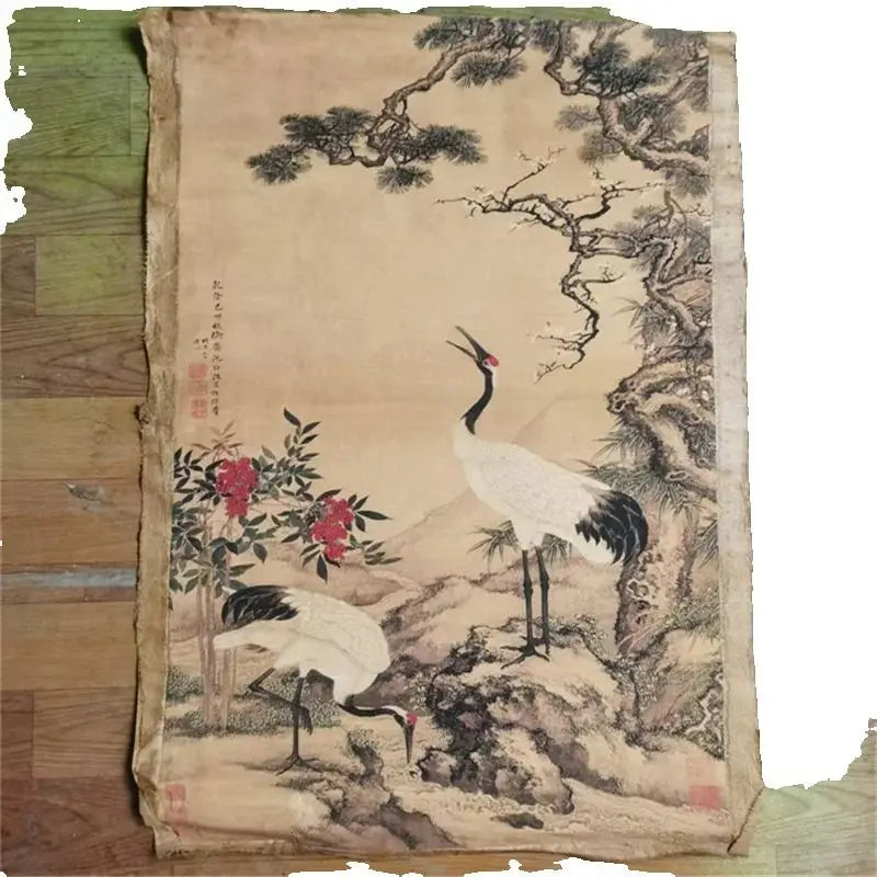 Chinese Rice Paper Scroll Wall Art, Double Crane