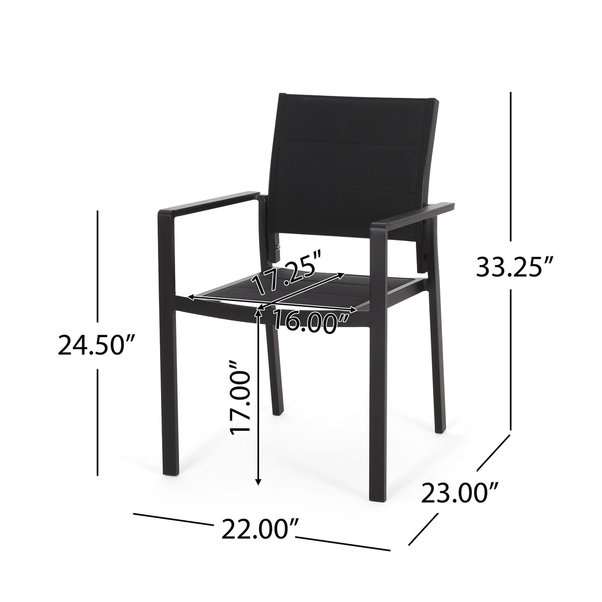 Baird Outdoor Mesh and Aluminum Dining Chairs - Black