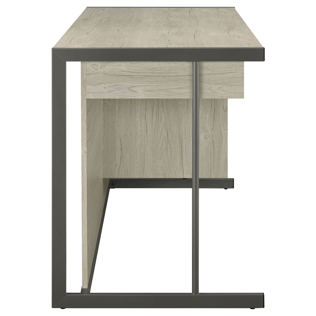 Brisley - Office Desk With Adjustable Keyboard Tray And 3 Drawer Storage - Beige / Gray