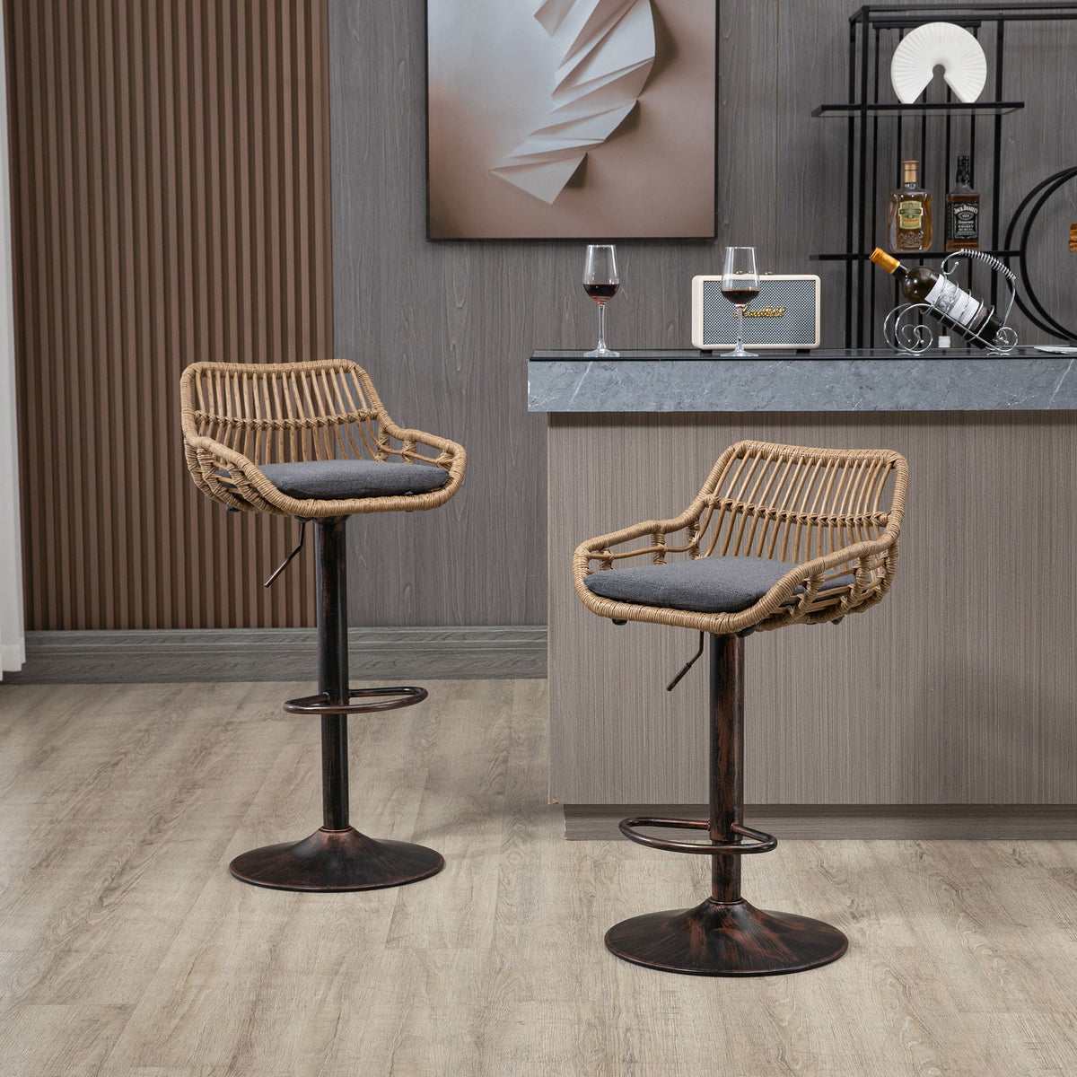Modern Swivel Bar Stools Adjustable Counter Chairs With Footrest (Set of 2)