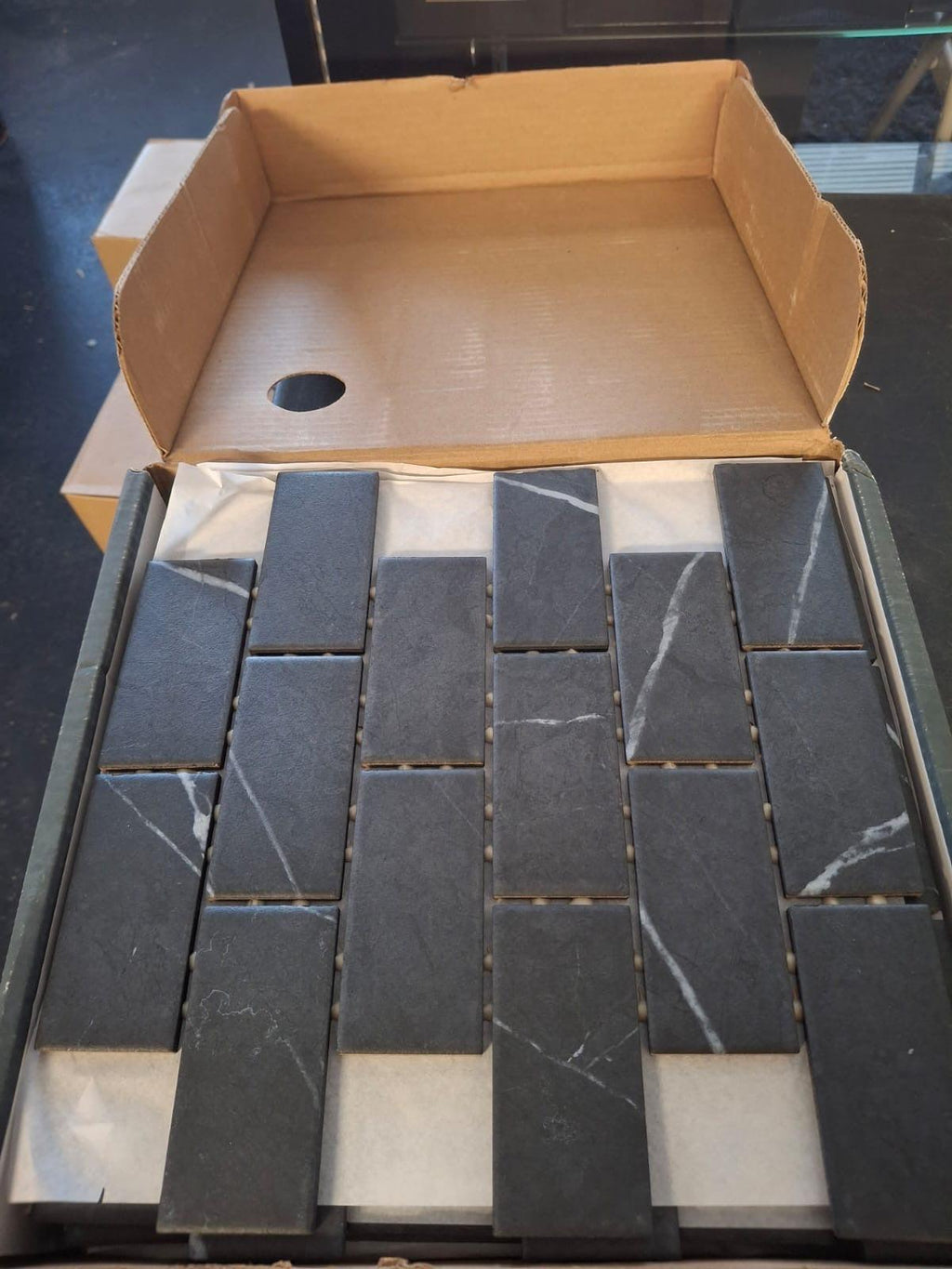 Open Box Daltile Restore Black Marble 12 in. x 12 in. Glazed Ceramic Brick Joint Mosaic Tile (9.96 sq. ft./Case)