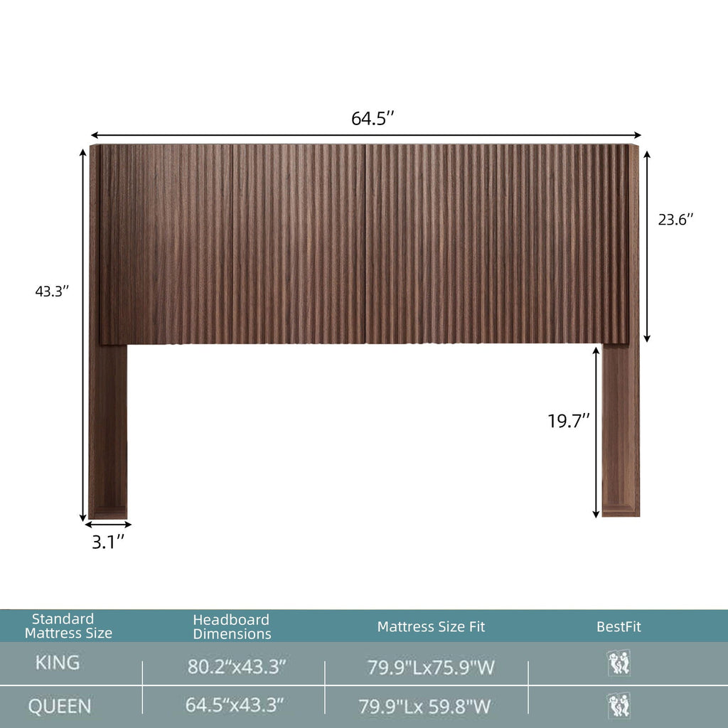 Queen Headboard Only, Fluted Panel Design - Walnut