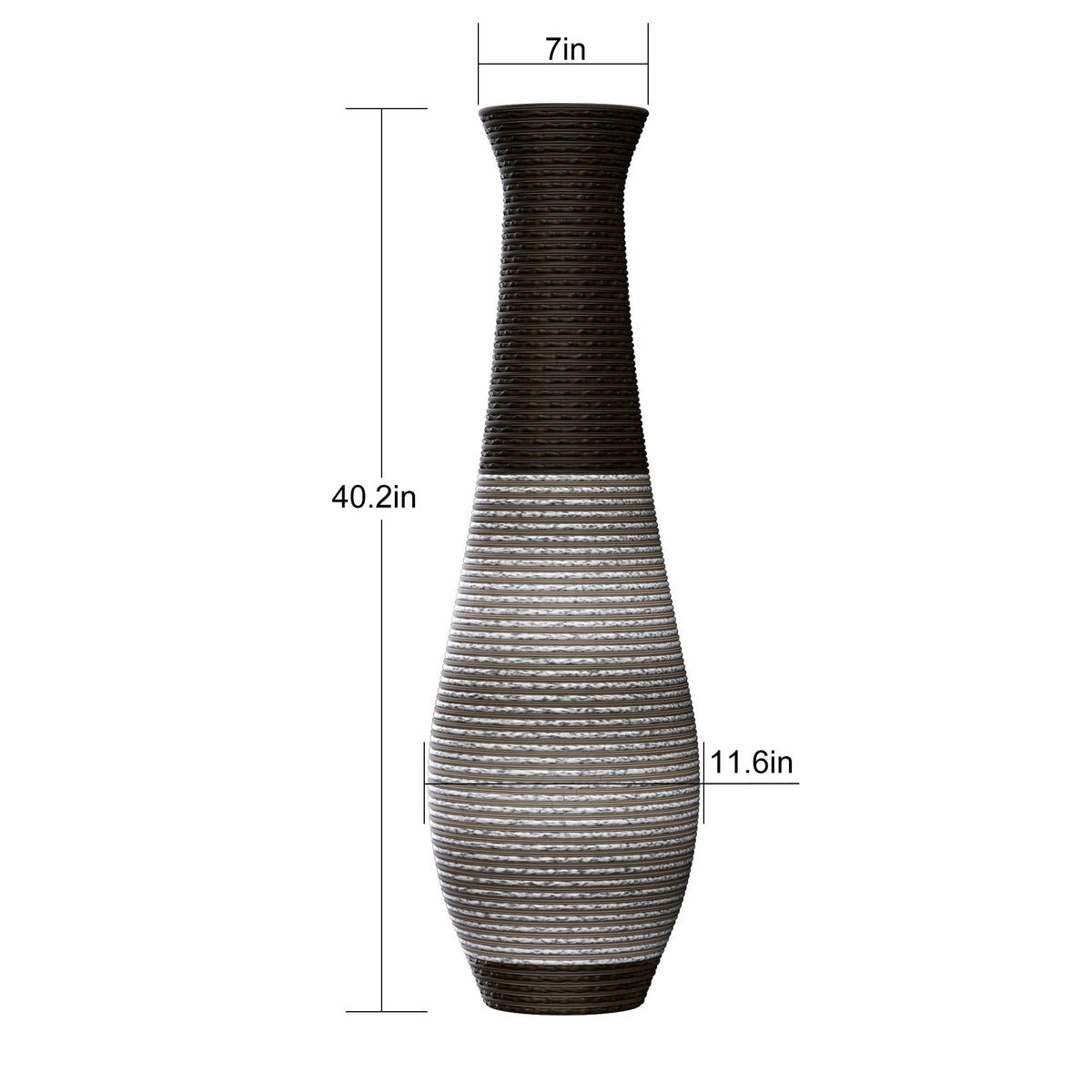 Tall Standing Designer Floor Vase Durable Artificial Rattan Elegant 2 Tone Finish Ideal Decor Accent For Living Room, Bedroom, Entryway Stylish Home Decor Statement Piece - Black / Gray