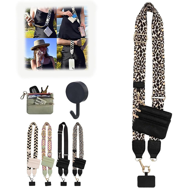 Phone Lanyard with Zipper Pouch – Embroidered Nylon Canvas Crossbody Bag