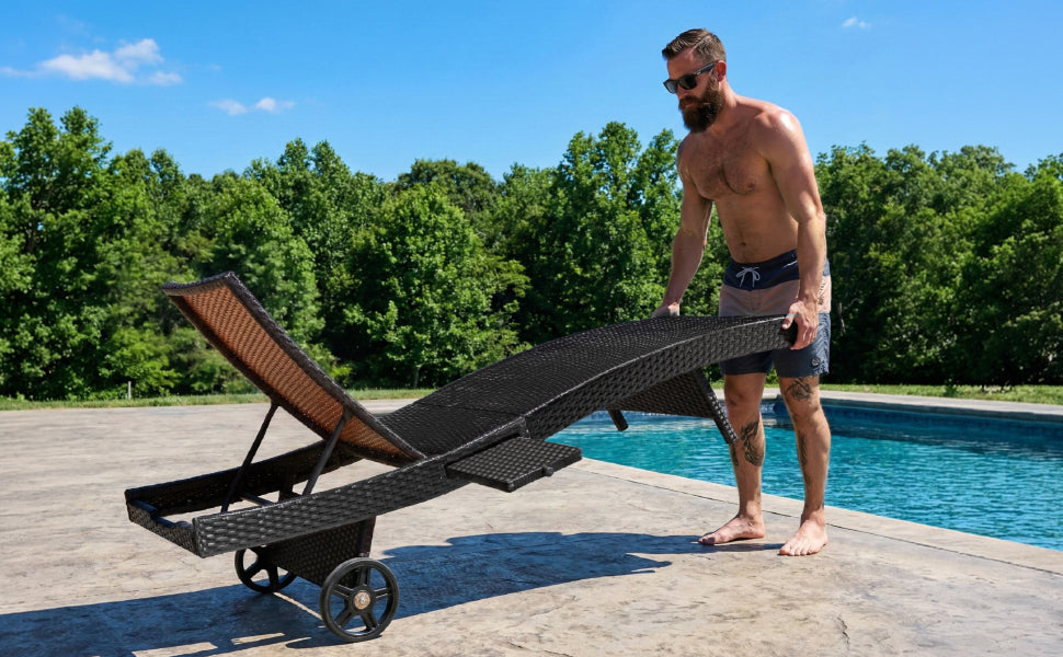 K&K 80'' Patio Wicker Chaise Lounge Chairs Set of 2