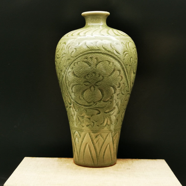 Hand-Carved Plum Blossom Porcelain Vase – Antique Style