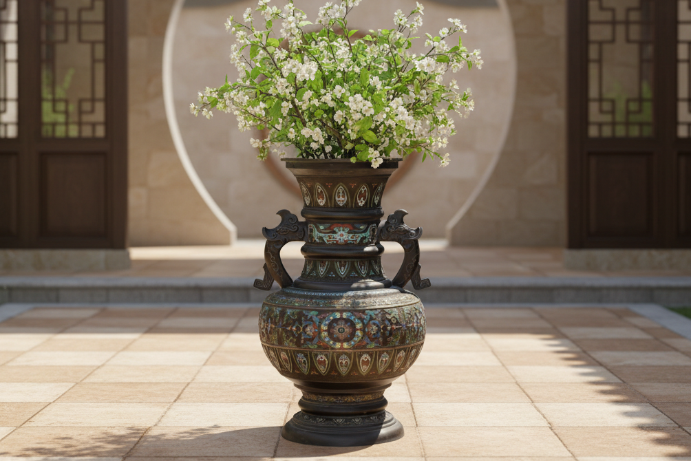 Massive Chinese Cloisonne Enamel Floor Vase