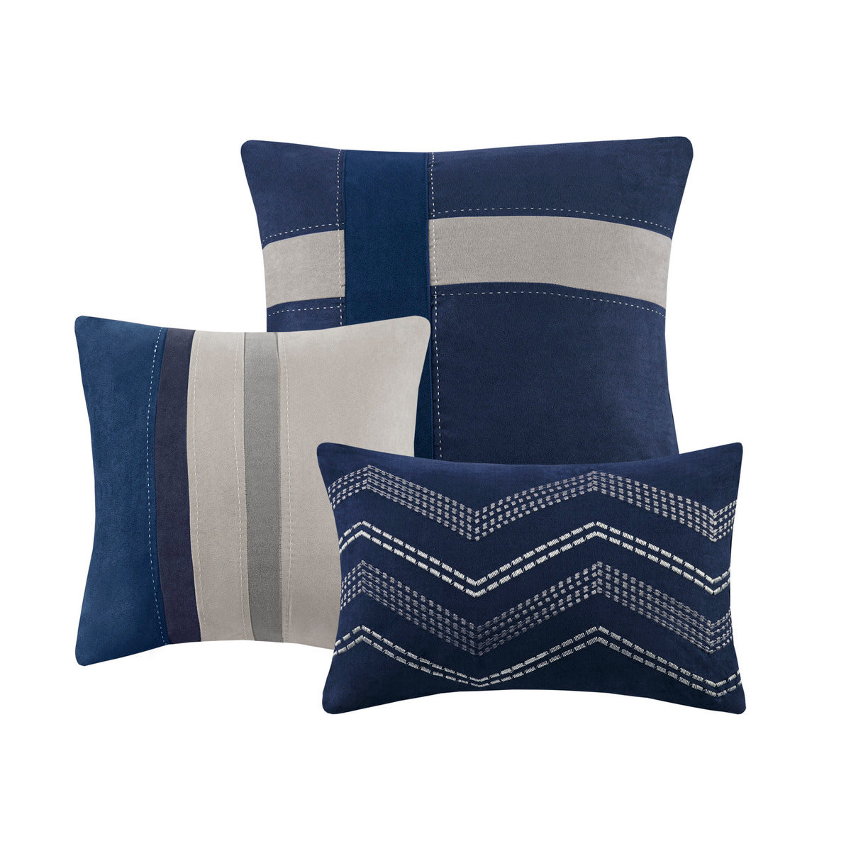 7 Piece Faux Suede Comforter Set Blue King