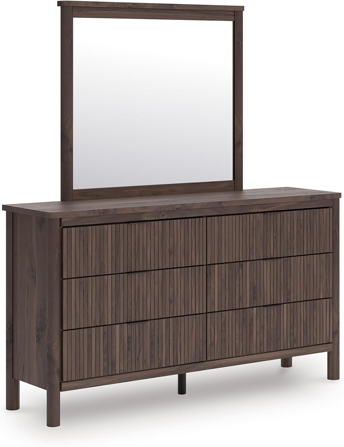 Signature Design by Ashley Cadmori Classic 6-Drawer Dresser and Mirror with Tipping Restraint Package, Dark Brown