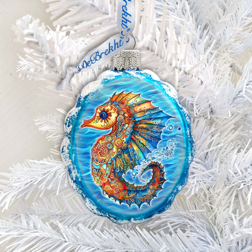 Nautical Christmas Ornaments - Rainbow Seahorse Keepsake Glass Ornaments by G. Debrekht - Christmas Decor - 777411