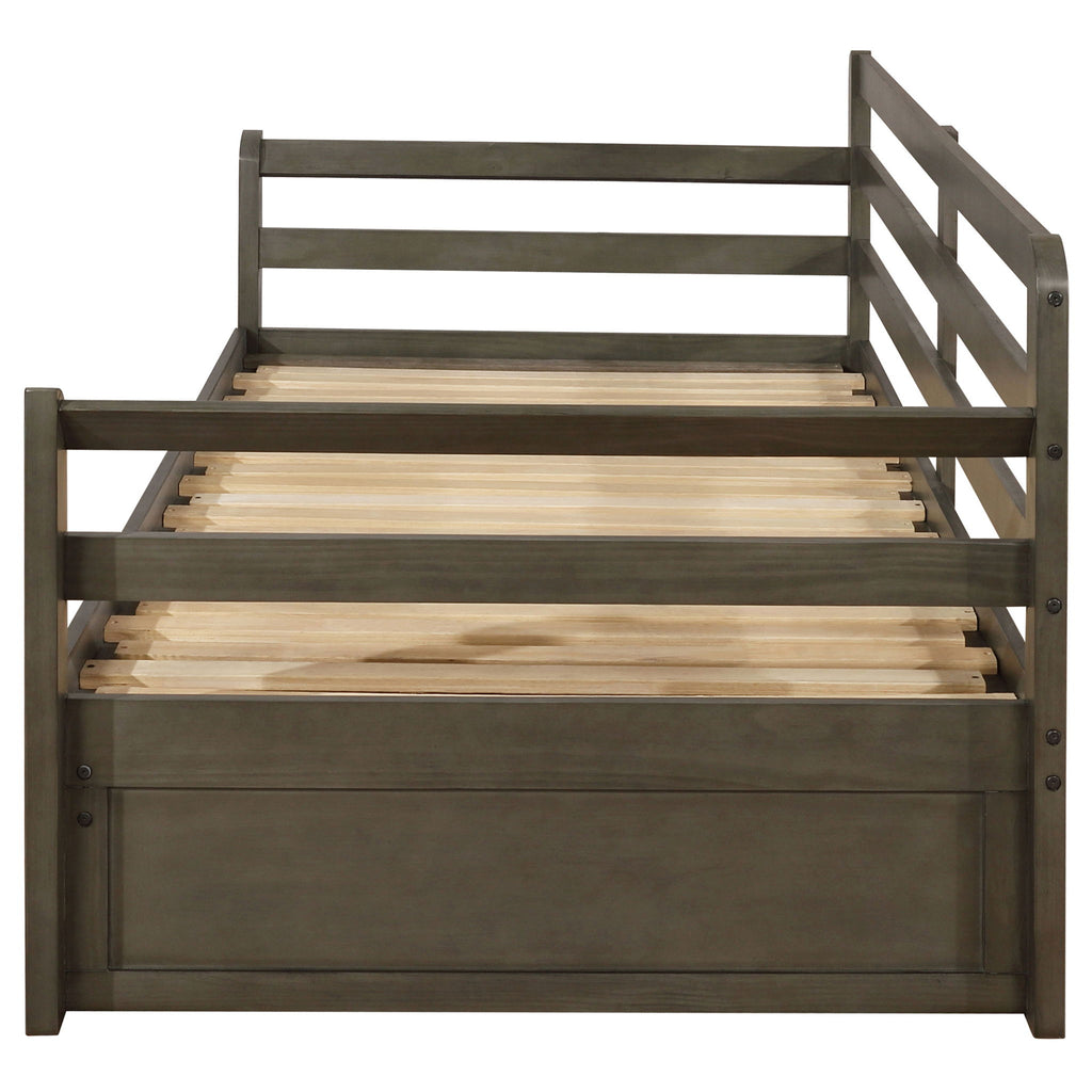 Twin Long 2 Drawer Daybed With Extendable Trundle, Storage Drawers, Fits Standard Mattress - Gray