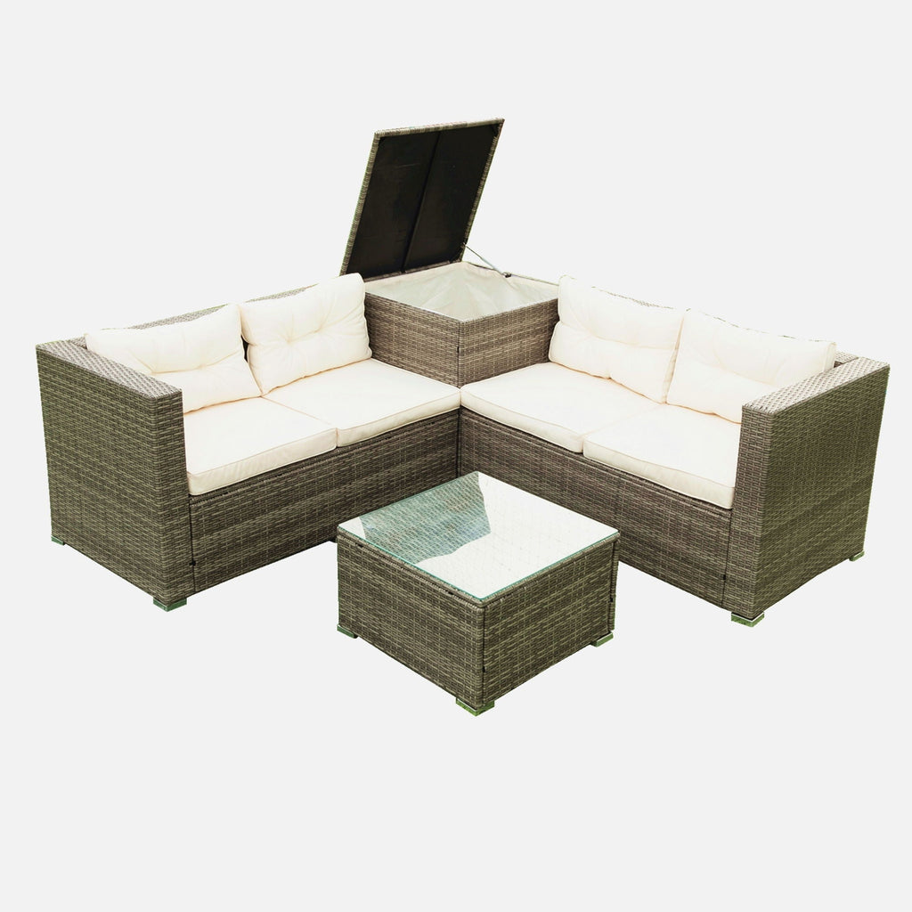 4 Piece Patio Sectional Wicker Rattan Outdoor Furniture Sofa Set With Storage Box