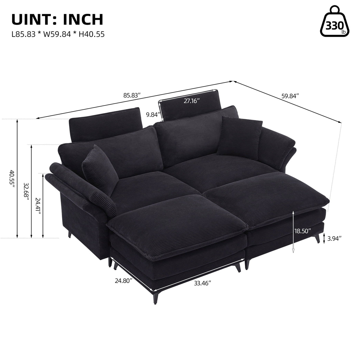 Modern Deep Seat Sectional Sofa With Ottoman