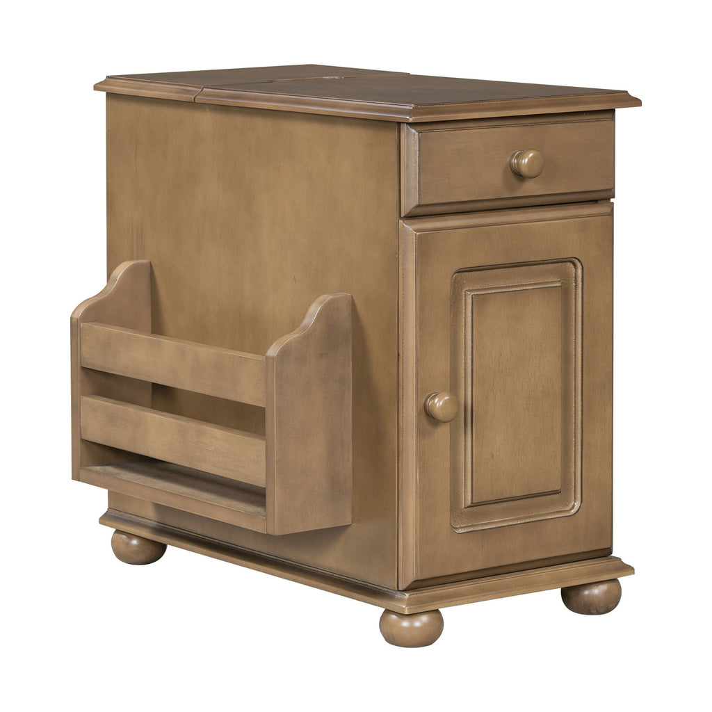 Vintage Flip Top Side Table With USB Ports