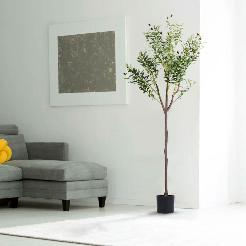 5.9ft Artificial Olive Tree with Lush Olive Branches and Fruits with Black Planter Pot