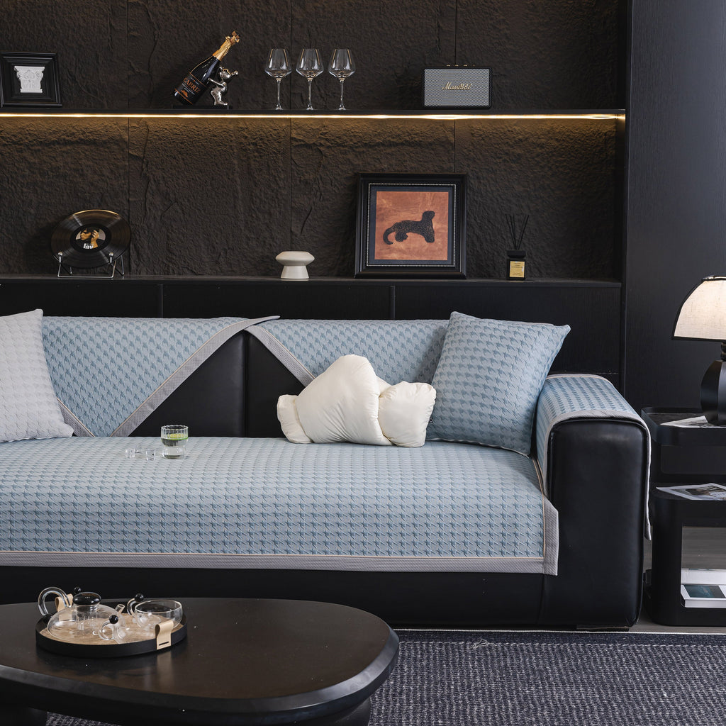 Houndstooth Ice Silk Breathable Sofa Cover, Modern Non-Slip Summer Couch Protector