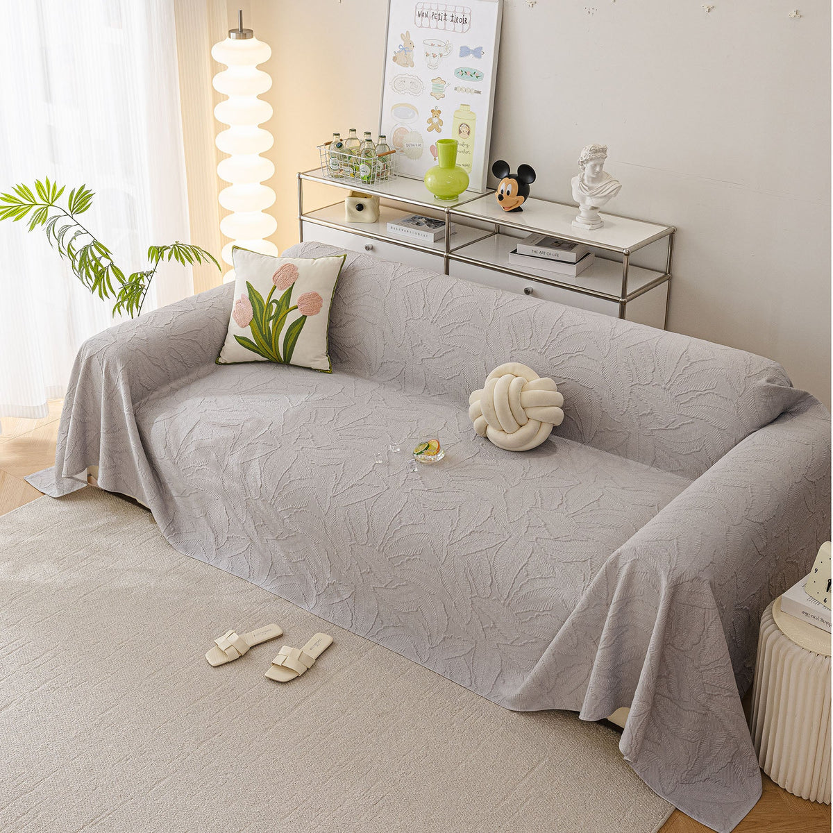 Durable Cooling Couch Cover for Dogs Textured Chic Leaf Summer Throw Cover Blanket