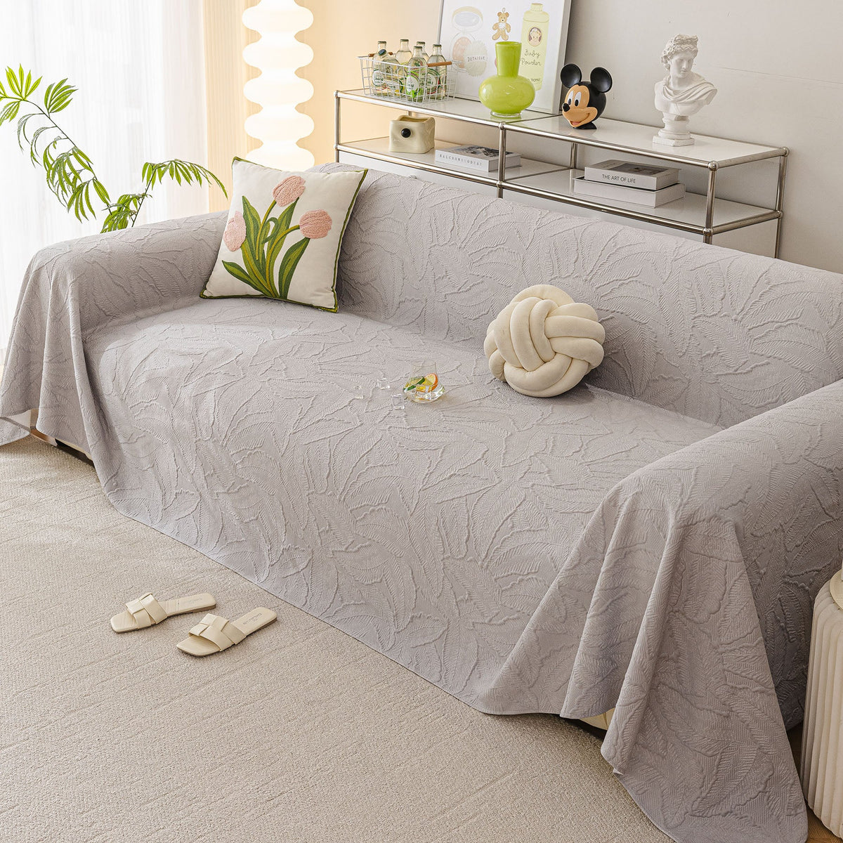 Durable Cooling Couch Cover for Dogs Textured Chic Leaf Summer Throw Cover Blanket