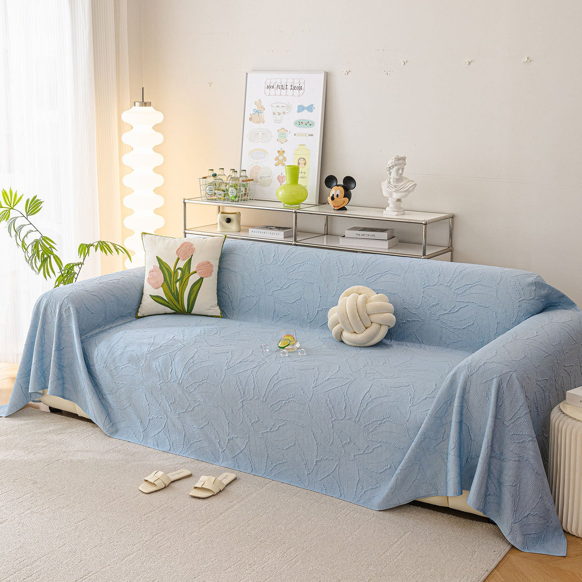 Durable Cooling Couch Cover for Dogs Textured Chic Leaf Summer Throw Cover Blanket