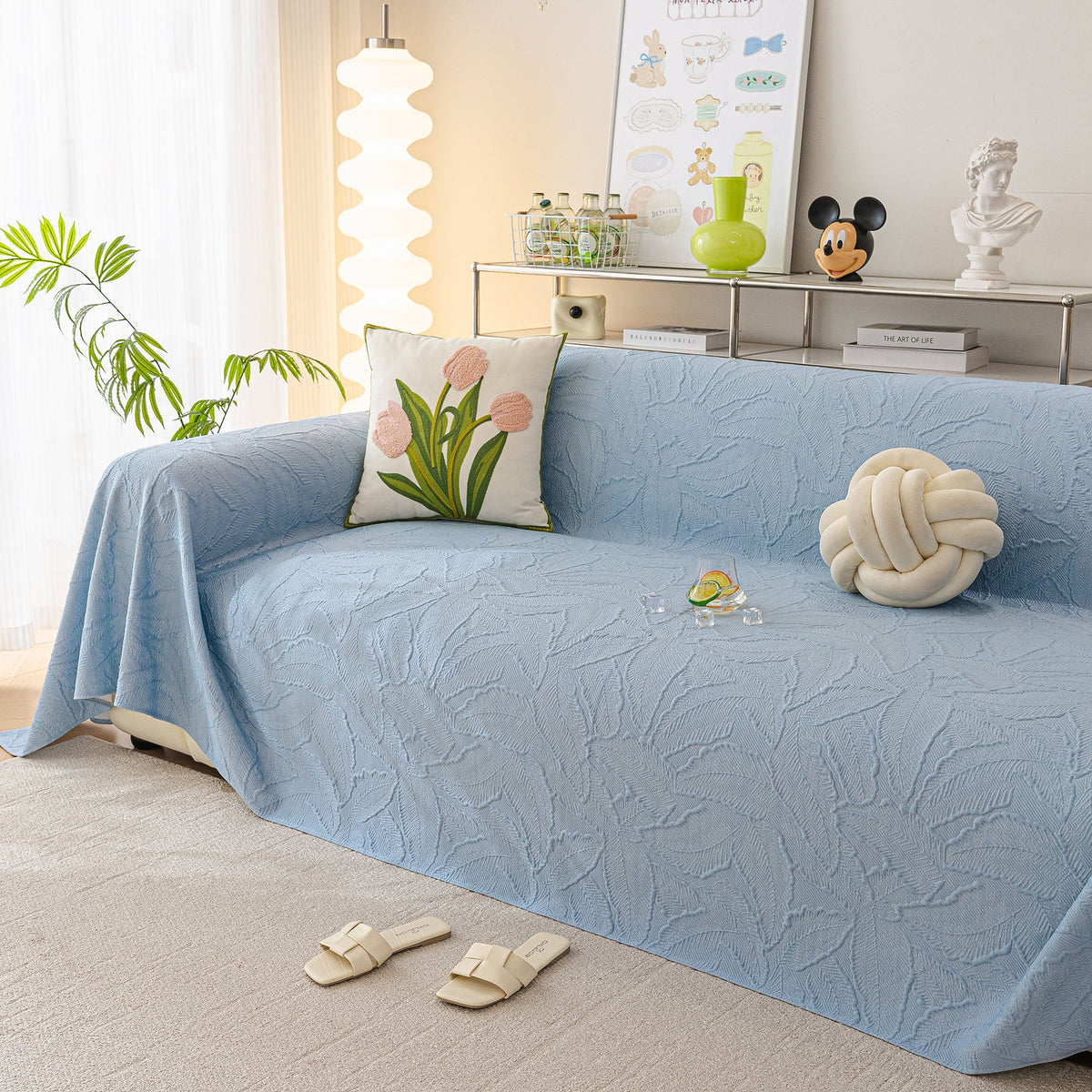 Durable Cooling Couch Cover for Dogs Textured Chic Leaf Summer Throw Cover Blanket