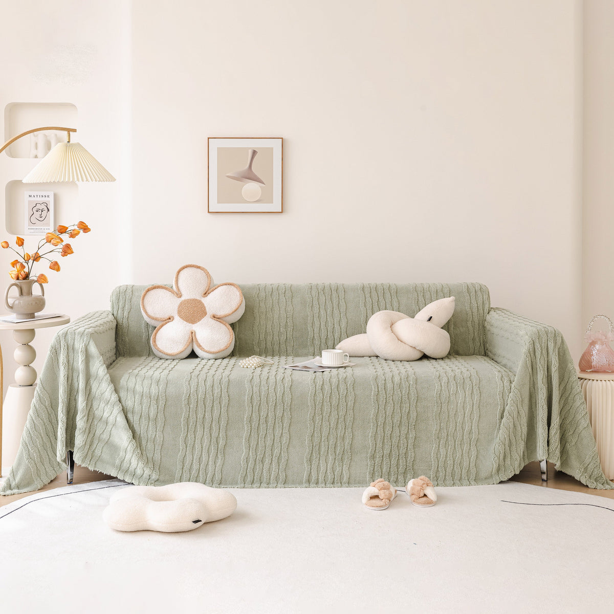 Modern 3D Water Ripple Sofa Cover, Non-Shedding Cream Style Furniture Protector Throw