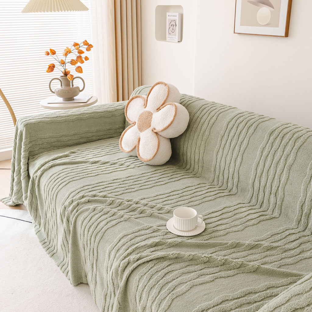 Modern 3D Water Ripple Sofa Cover, Non-Shedding Cream Style Furniture Protector Throw