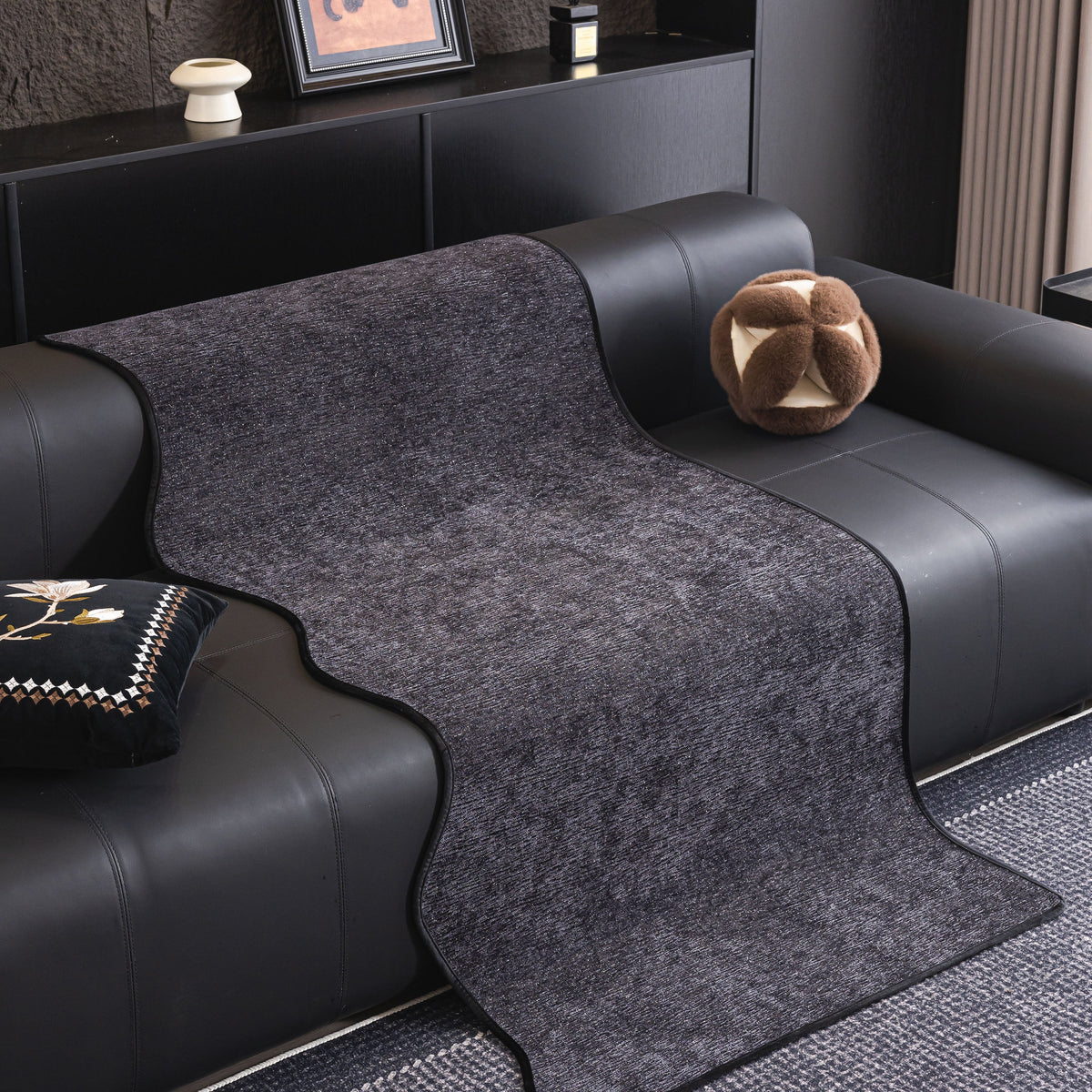 Chenille Couch Cover with Scalloped Edge, Non-Slip Modular Slipcover Sectional
