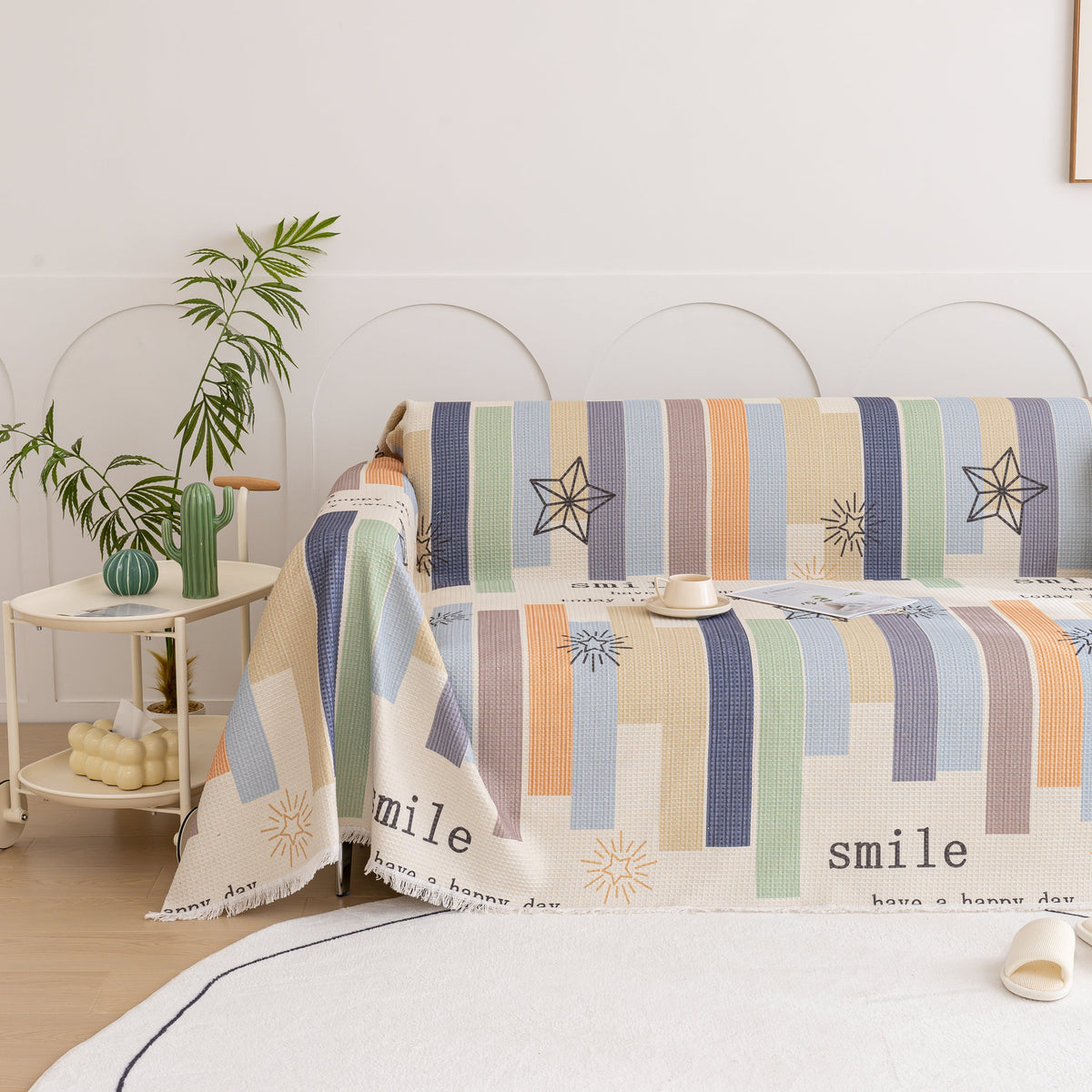 Chenille Sofa Cover Throw, Smile Couch Cover Blanket Throws for Couches, Soft Sofa Towel