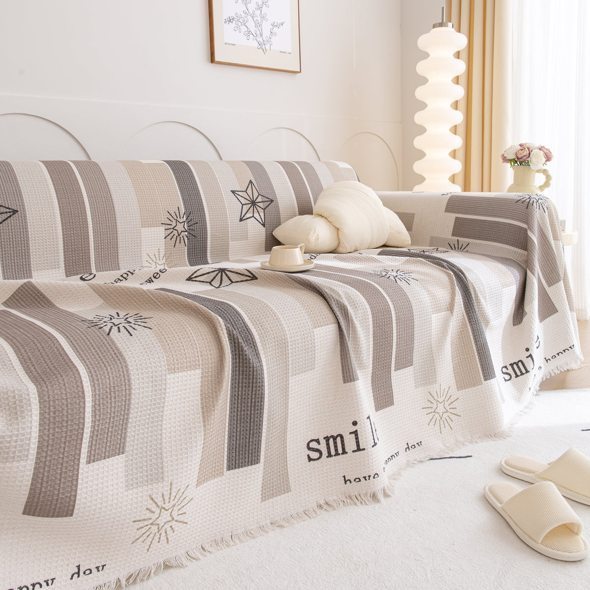 Chenille Sofa Cover Throw, Smile Couch Cover Blanket Throws for Couches, Soft Sofa Towel