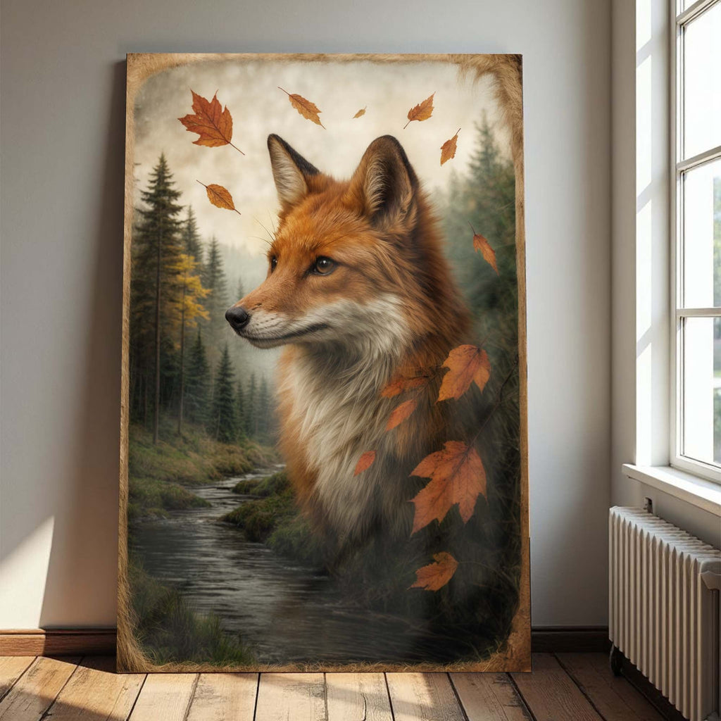 Autumn Fox Double Exposure Wall Art