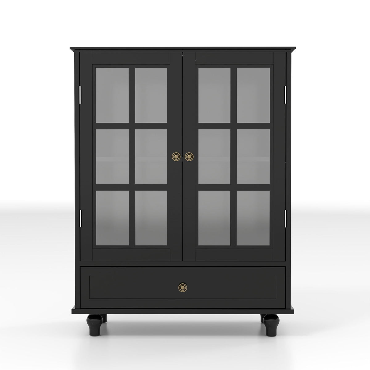 Minimalist Buffet Cabinet With Double Glass Doors And Drawer