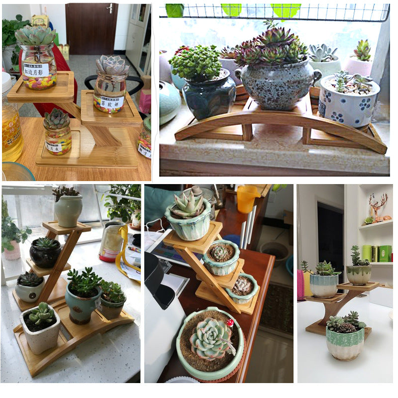 Small Multi-Tier Wood Plant Stand for Balcony Office
