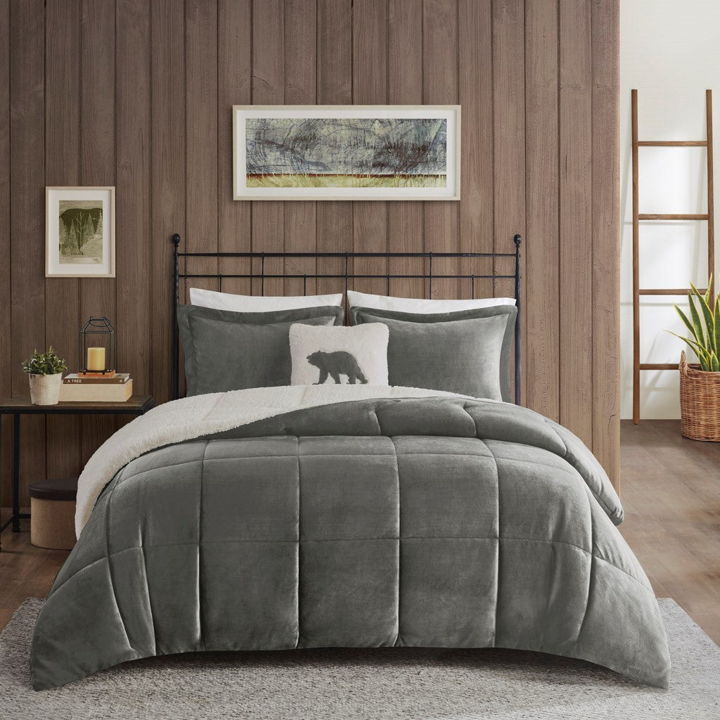 Full/Queen Plush to Sherpa Down Alternative Comforter Set