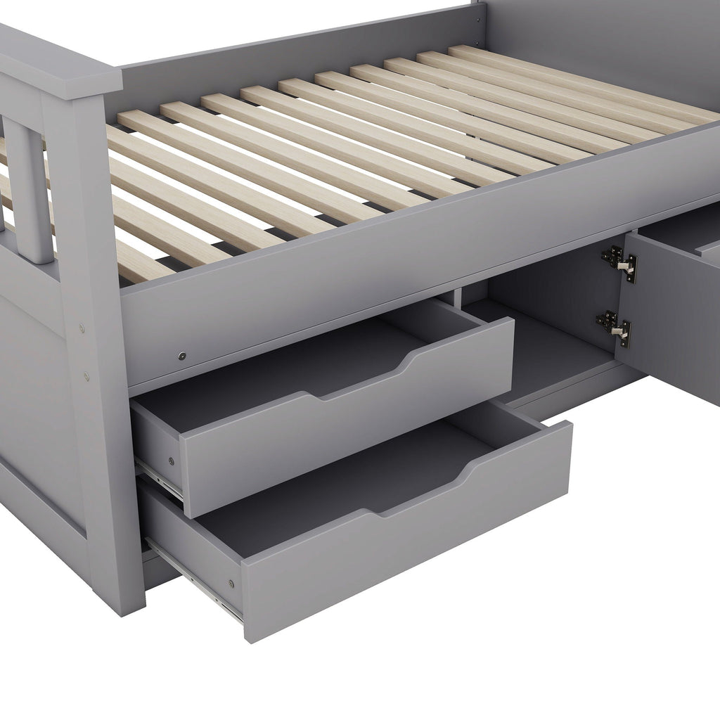 Captain Platform Bed Frame With Storage Bookcases, Shelves, And 4 Drawers