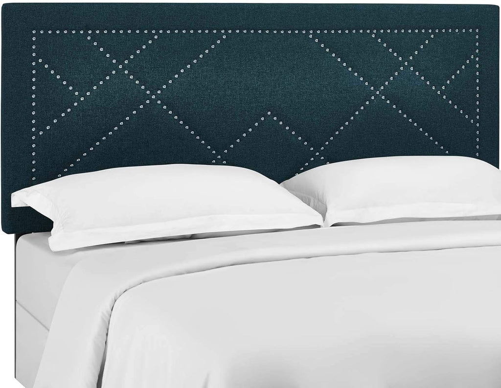 Reese Upholstered Nailhead Linen Fabric Full / Queen Headboard Size in Azure