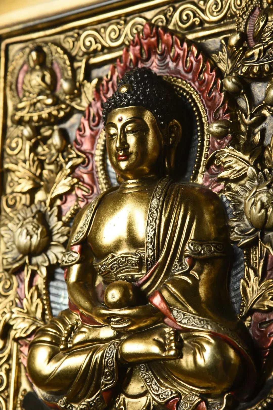 25" Xizang Vintage Lacquerware Gilded True Gold Painted Shakyamuni Two-sided Thangka Screen Insertion