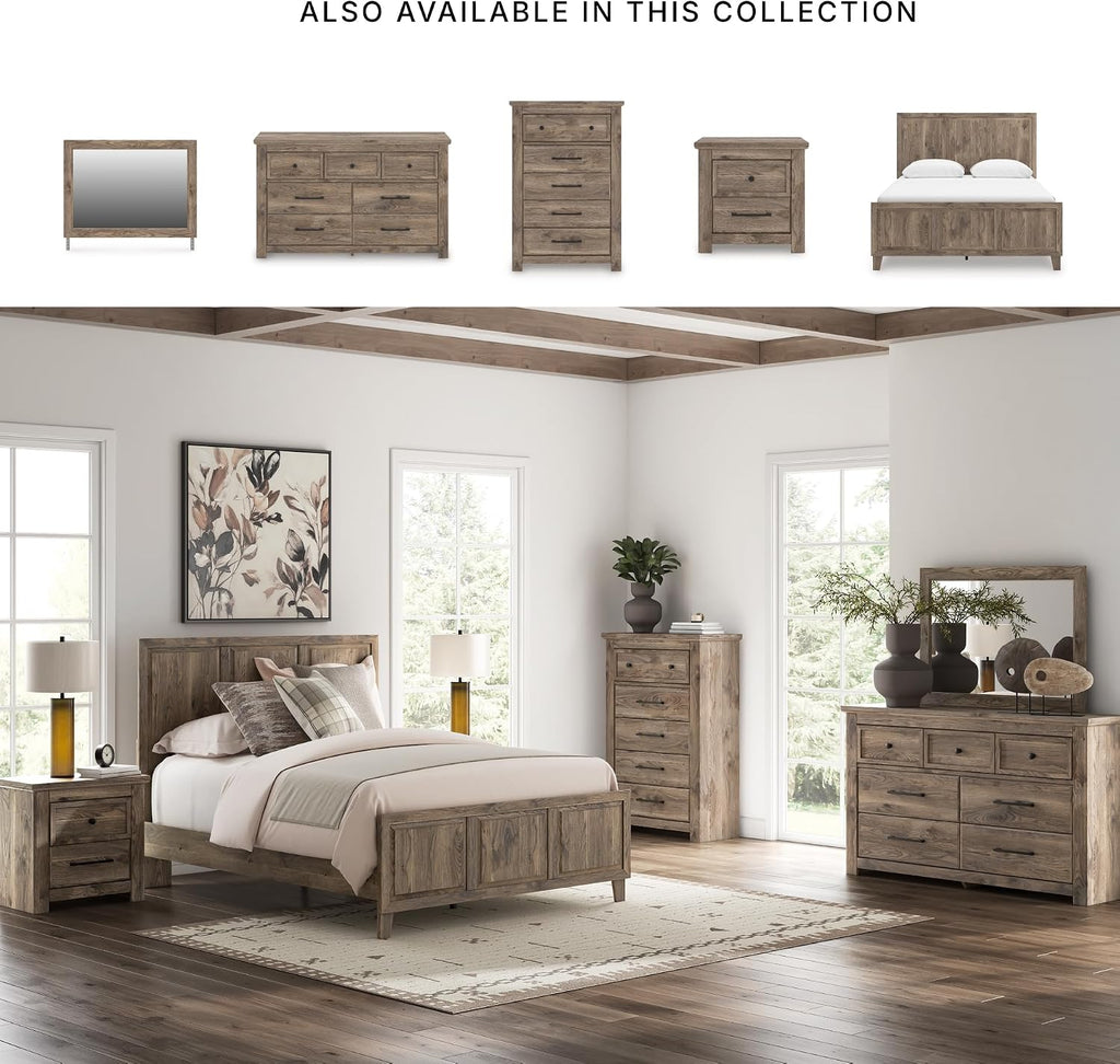 Signature Design by Ashley Stanziford Rustic 2-Drawer Nightstand with USB Port and Charging Station, Light Brown