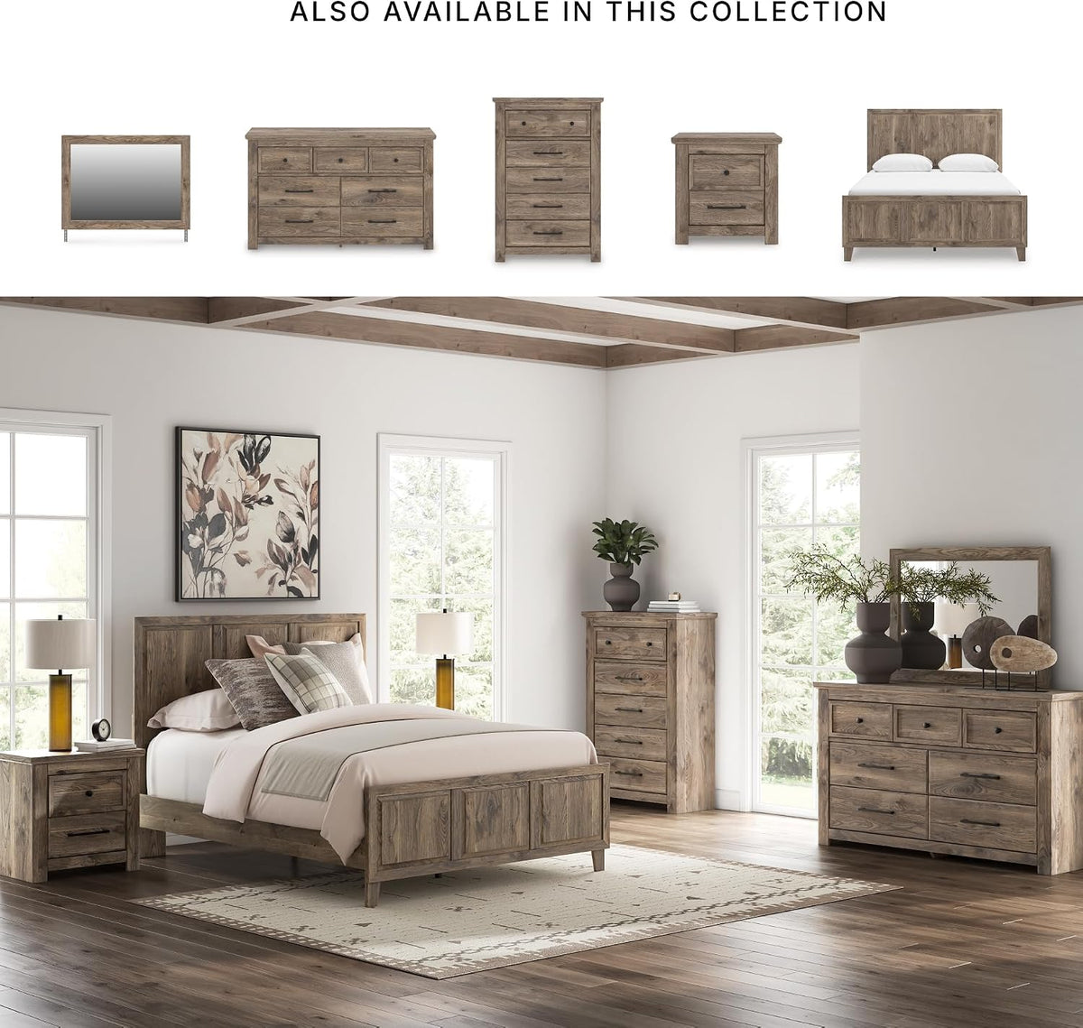 Signature Design by Ashley Stanziford Rustic 2-Drawer Nightstand with USB Port and Charging Station, Light Brown
